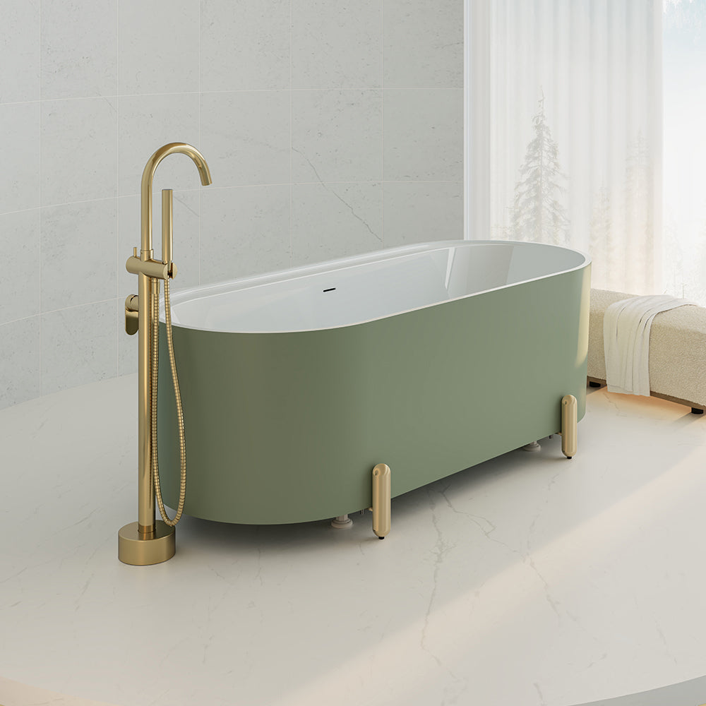 Aluca Freestanding Bath, 1500mm Matte Olive with Chrome Legs with overflow - Fienza image 5