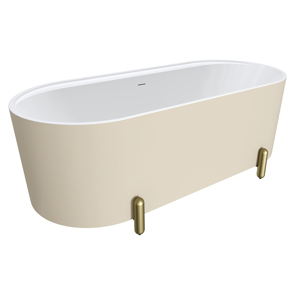 Aluca Freestanding Bath, 1700mm Matte Khaki with Urban Brass Legs with overflow