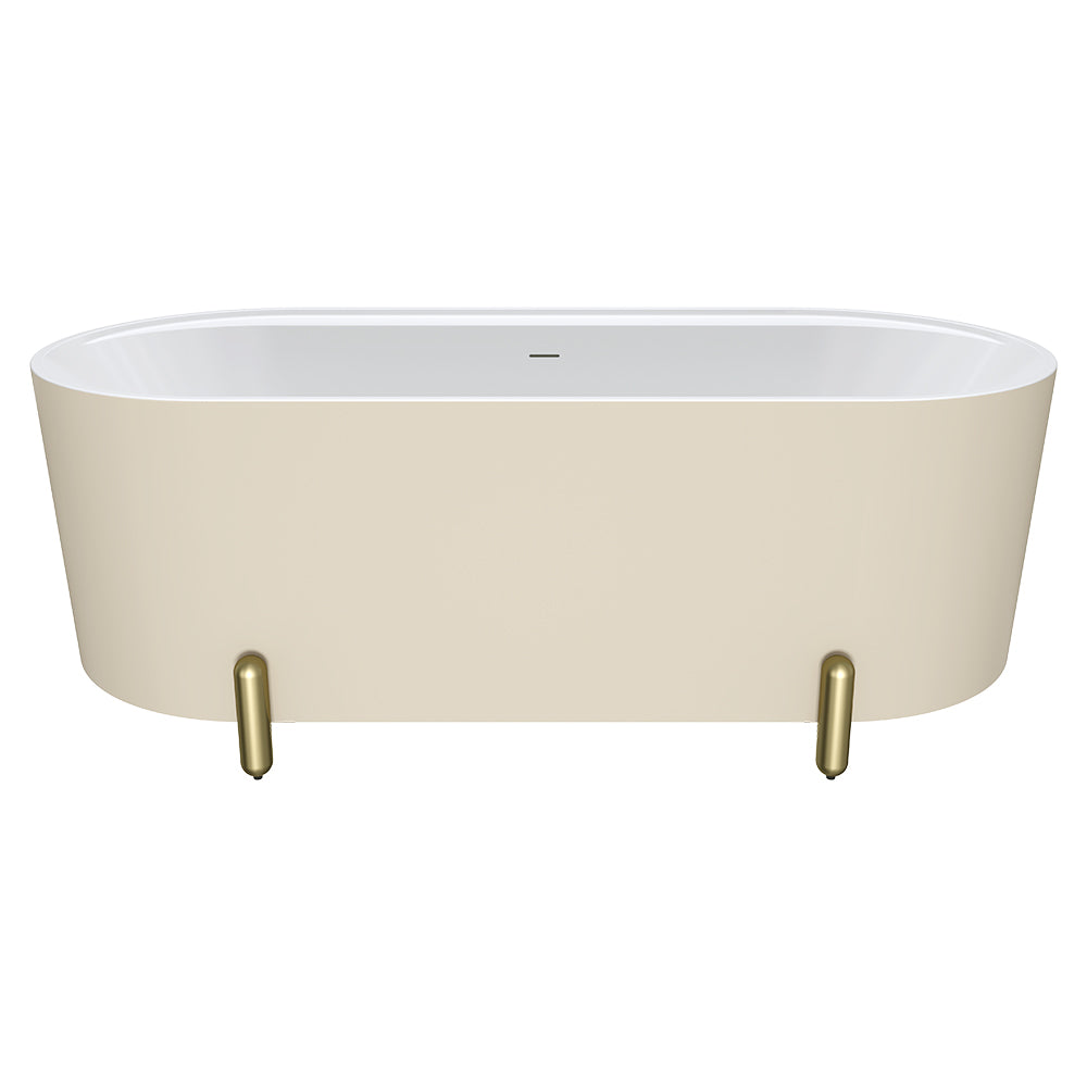 Aluca Freestanding Bath, 1700mm Matte Khaki with Urban Brass Legs with overflow - Fienza image 2