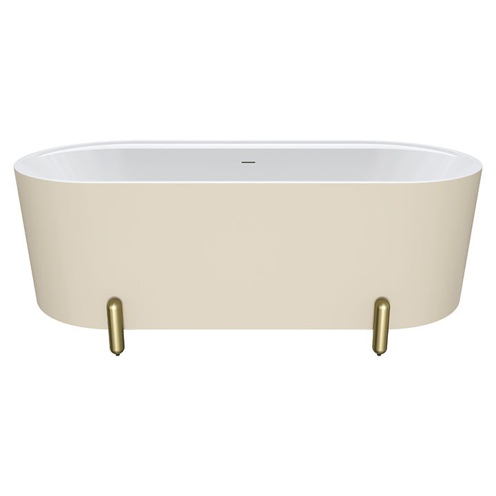 Aluca Freestanding Bath, 1700mm Matte Khaki with Urban Brass Legs with overflow - Fienza image 2