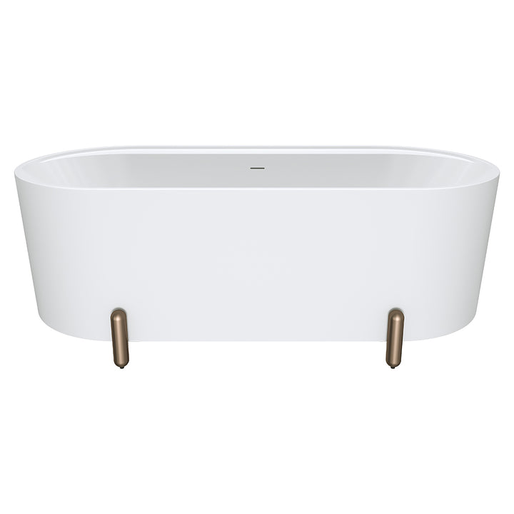 Aluca Freestanding Bath, 1700mm Matte White with Brushed Copper Legs with overflow - Fienza image 2