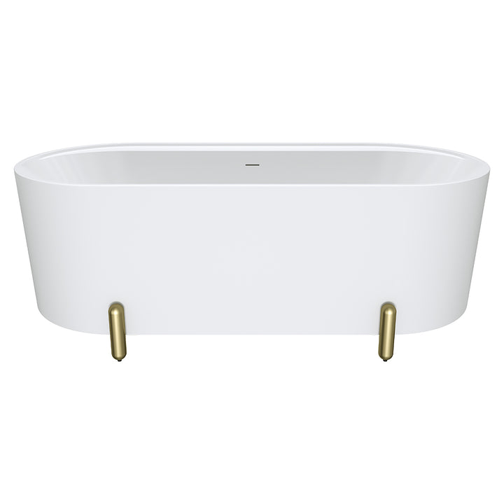 Aluca Freestanding Bath, 1700mm Matte White with Urban Brass Legs with overflow - Fienza image 2