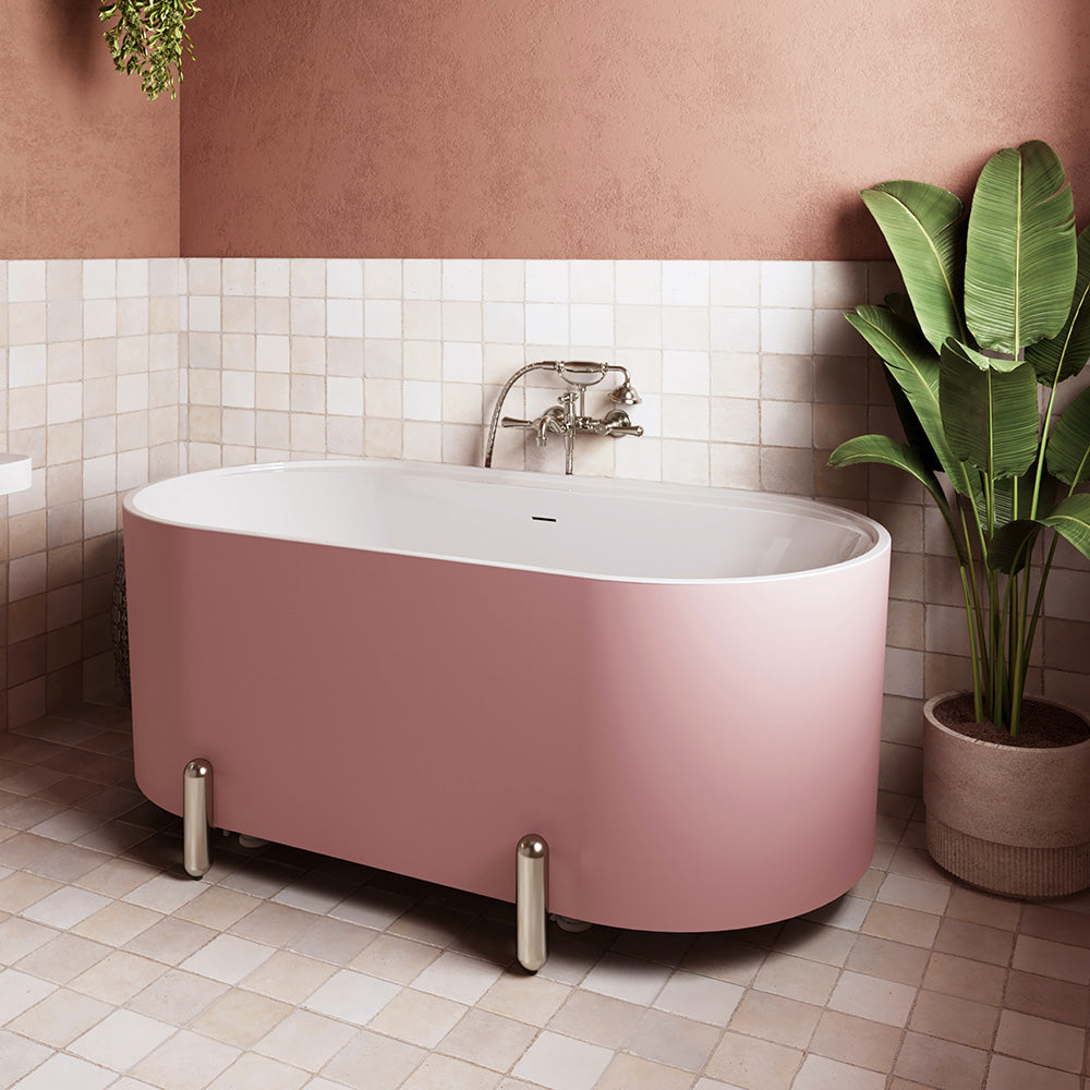 Aluca Freestanding Bath, 1700mm Matte Rouge with Brushed Nickel Legs with overflow - Fienza image 4