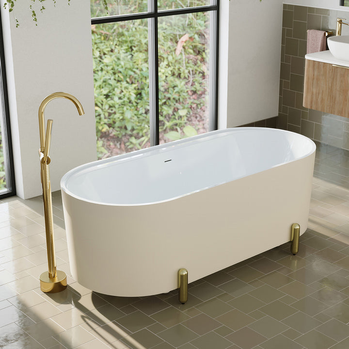 Aluca Freestanding Bath, 1700mm Matte Khaki with Urban Brass Legs with overflow - Fienza image 4