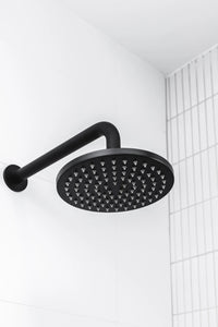 Round Wall Shower Curved Arm 400mm - Matte Black Meir