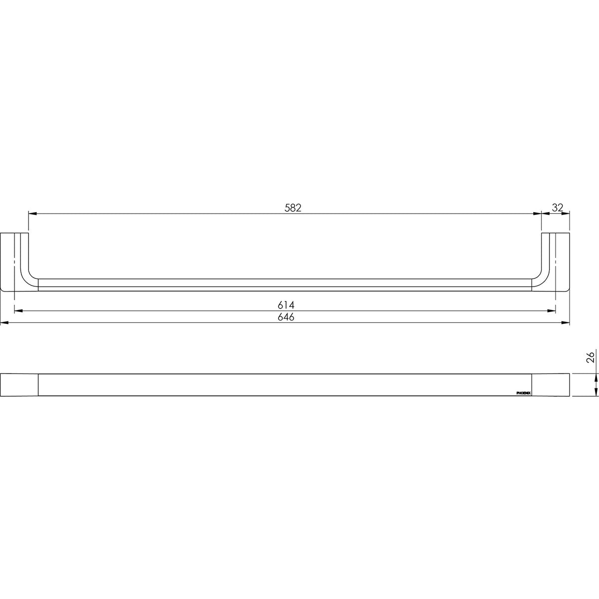 Gloss Single Towel Rail 600mm - Brushed Bronze