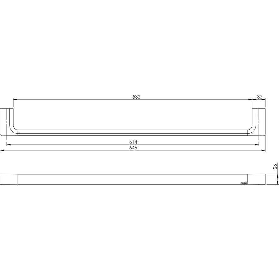 Gloss Single Towel Rail 600mm - Brushed Bronze