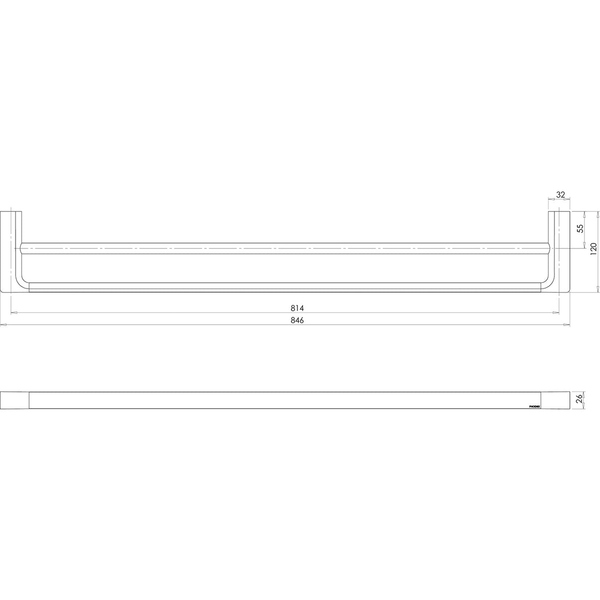 Gloss Double Towel Rail 800mm - Brushed Bronze