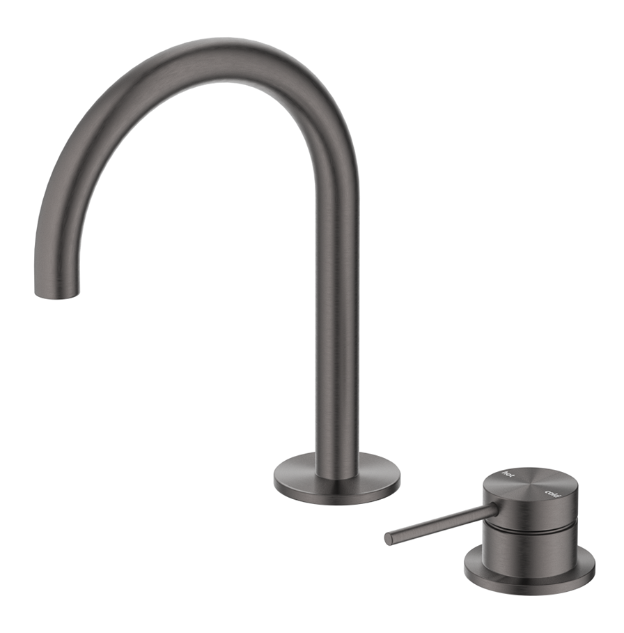 Mica Gooseneck Hob Basin Mixer Set - Brushed Gunmetal