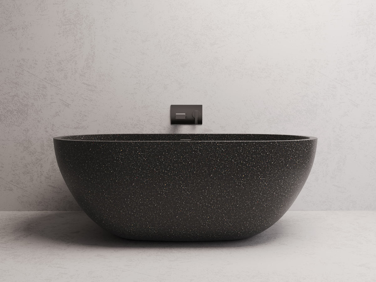 Honey freestanding bath — Black terrazzo lifestyle