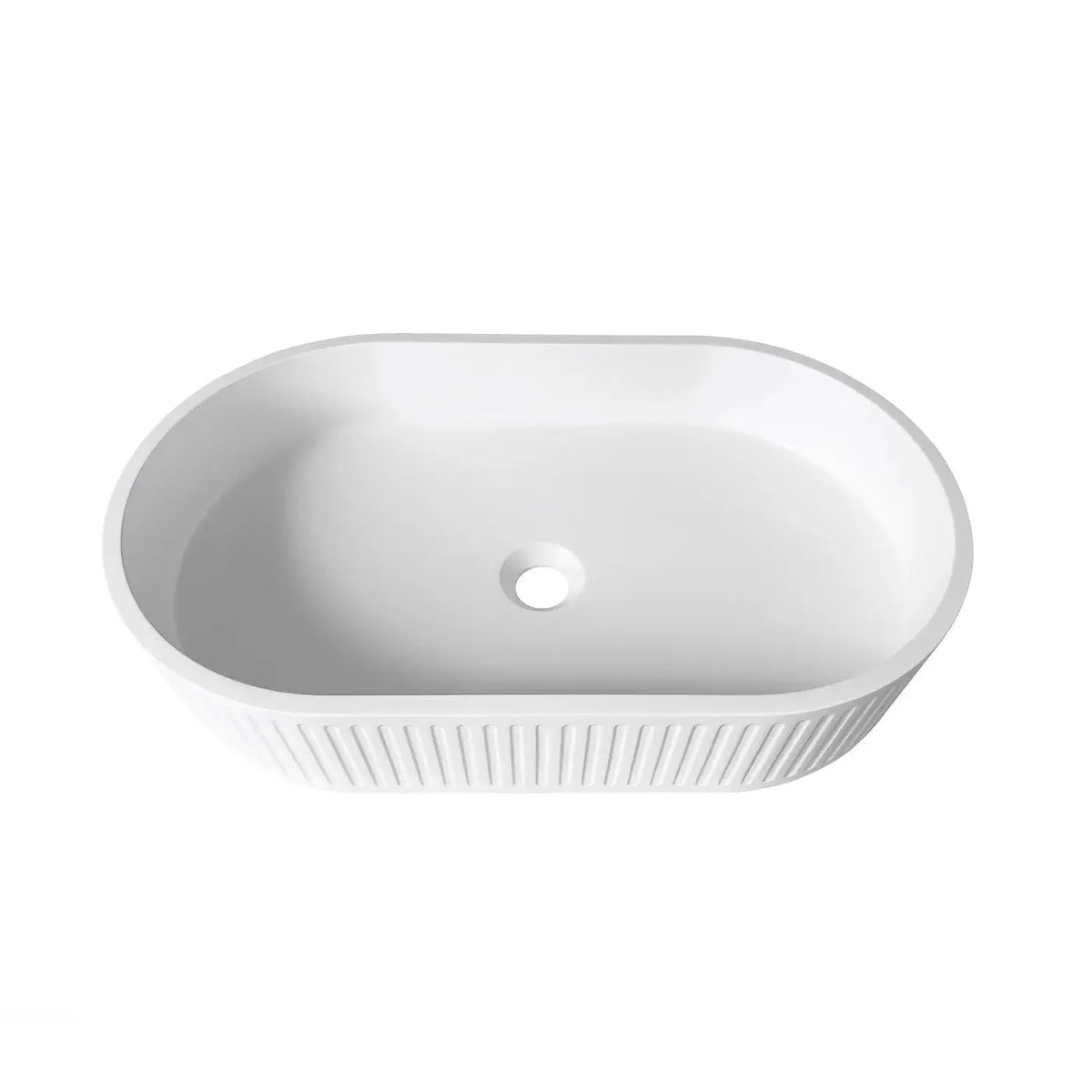 HUDSON OVAL 600X350X120 CONCRETE FLUTED WHITE BASIN Elenni