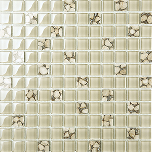 Jewelstone Botticino Gold+ES45 Glass Mosaic tile face, 300 x 300 mm