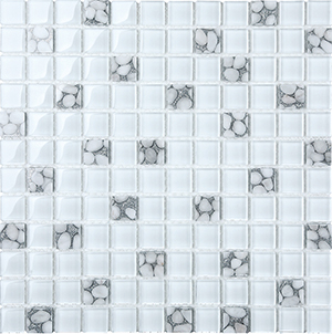 Jewelstone Carrara Silver+ES58 Glass Mosaic tile face, 300 x 300 mm