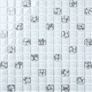Jewelstone Carrara Silver+ES58 Glass Mosaic tile face, 300 x 300 mm