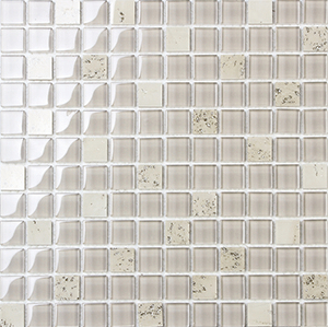 Jewelstone Travertine Gold+ES59 Glass Mosaic tile face, 300 x 300 mm