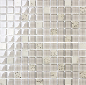 Jewelstone Travertine Gold+ES59 Glass Mosaic tile face, 300 x 300 mm