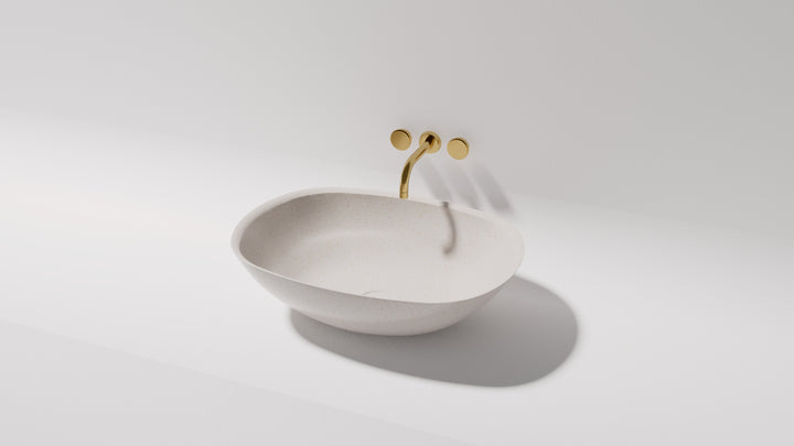 Julia above counter basin, side view
