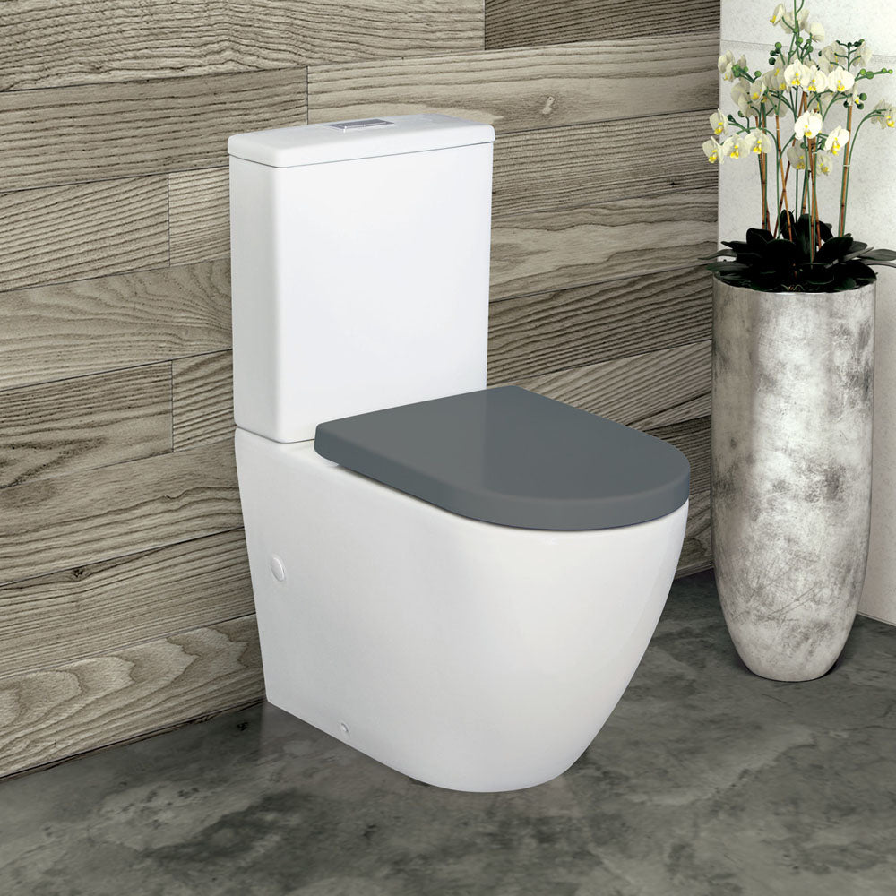 Alix Back-to-Wall Toilet Suite, Gloss White with Grey Seat - lifestyle