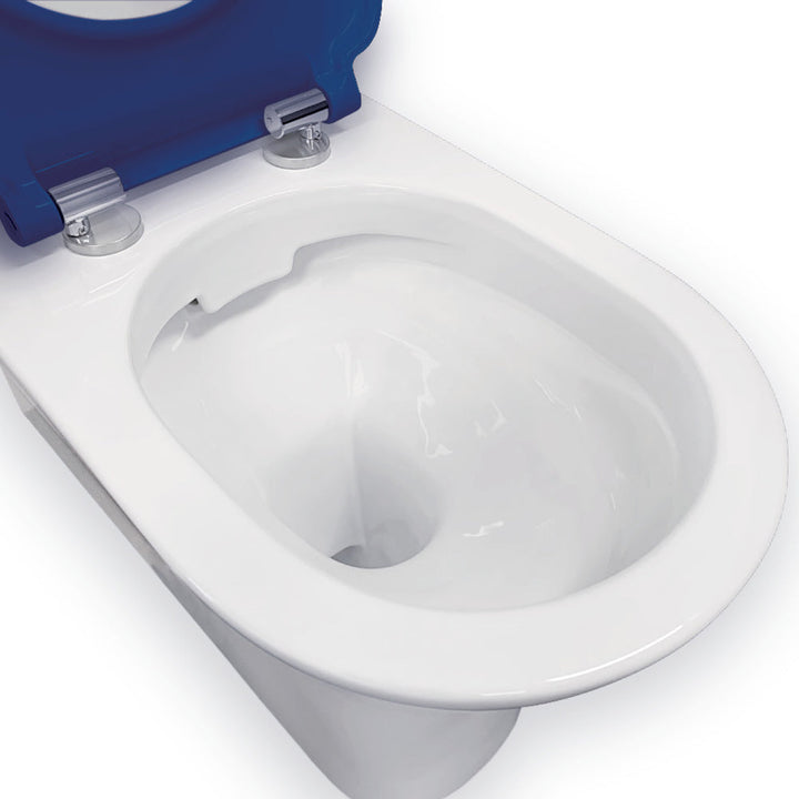 Delta Care Back-to-Wall Toilet Suite, Gloss White with Blue Seat - lifestyle