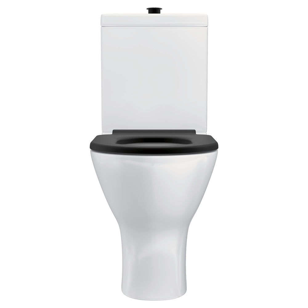 Delta Care Back-to-Wall Toilet Suite, Gloss White with Black Seat - lifestyle