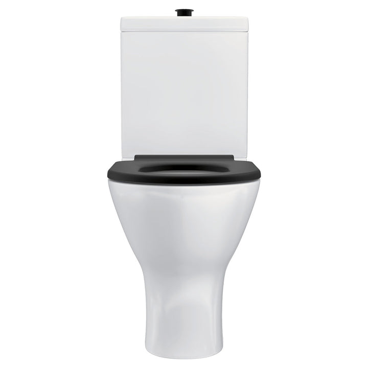 Delta Care Back-to-Wall Toilet Suite, Gloss White with Black Seat - lifestyle