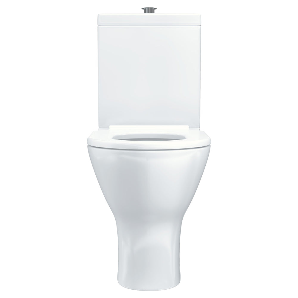 Delta Care Back-to-Wall Toilet Suite, White Seat, Raised Buttons - product