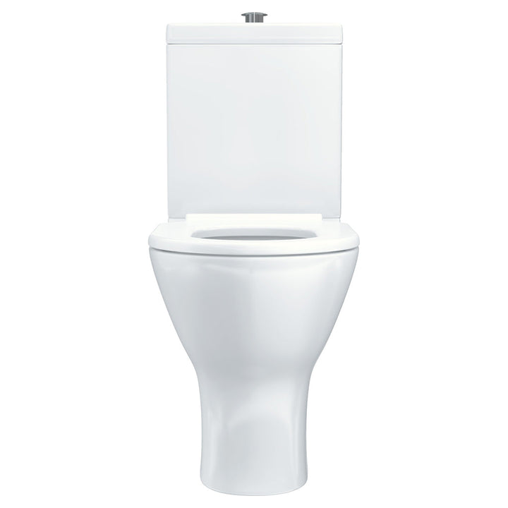 Delta Care Back-to-Wall Toilet Suite, White Seat, Raised Buttons - product