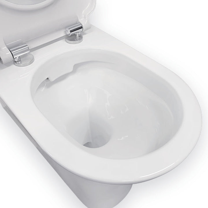 Delta Care Back-to-Wall Toilet Suite, White Seat, Raised Buttons - lifestyle