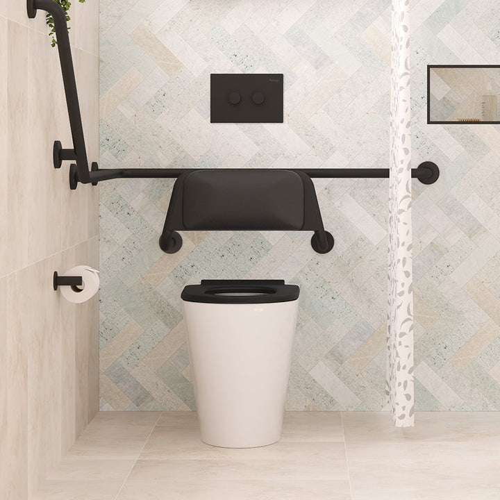 Isabella Care Wall-Faced Toilet Suite, Gloss White with Black Seat - lifestyle