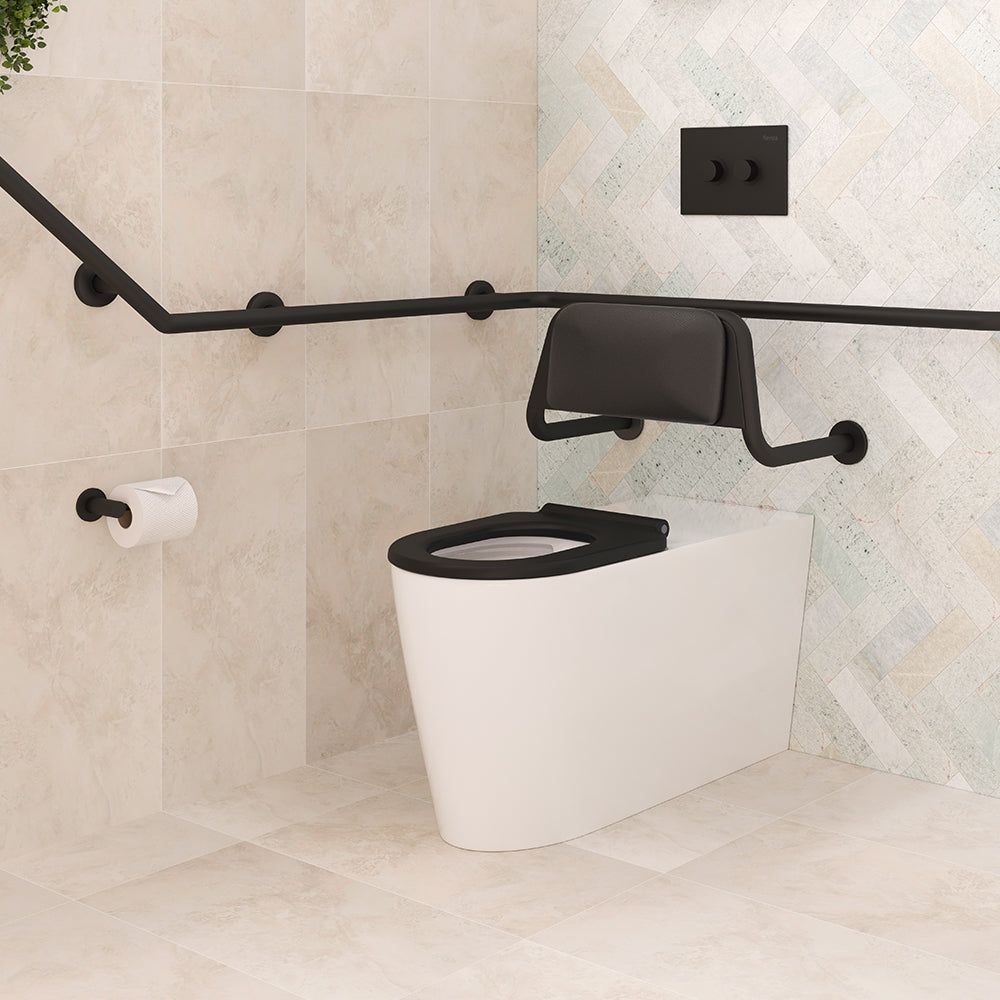 Isabella Care Wall-Faced Toilet Suite, Gloss White with Black Seat - product