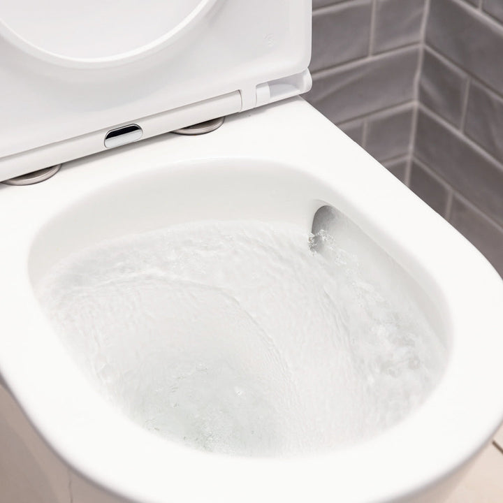 Tono Tornado Flush Back-to-Wall Toilet Suite, Gloss White with Slim Seat - lifestyle