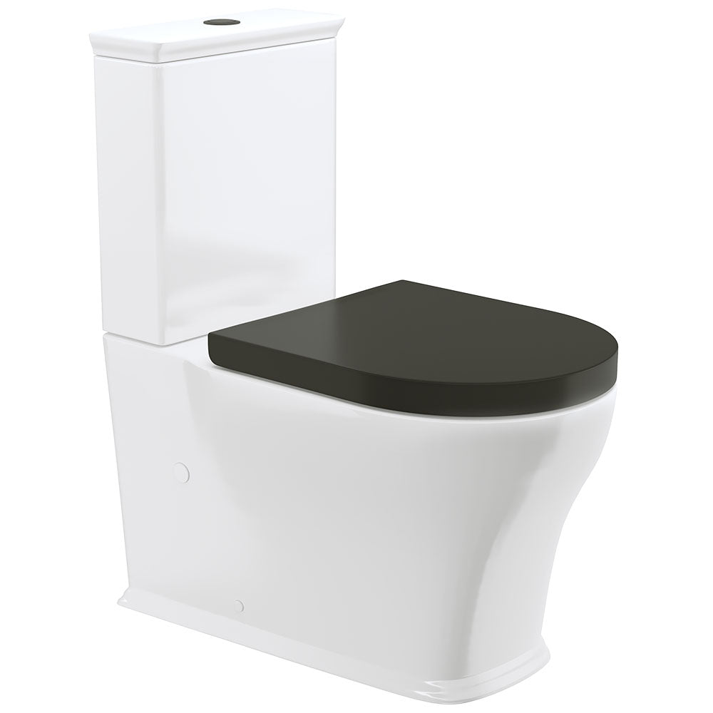 Lillian Tornado Flush Back-to-Wall Toilet Suite, Gloss White with Black Seat - product