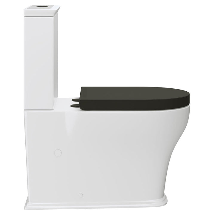 Lillian Tornado Flush Back-to-Wall Toilet Suite, Gloss White with Black Seat - product