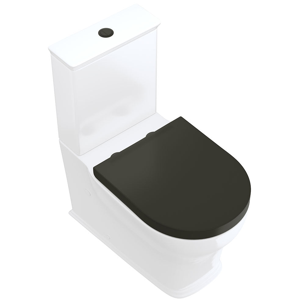 Lillian Tornado Flush Back-to-Wall Toilet Suite, Gloss White with Black Seat - product