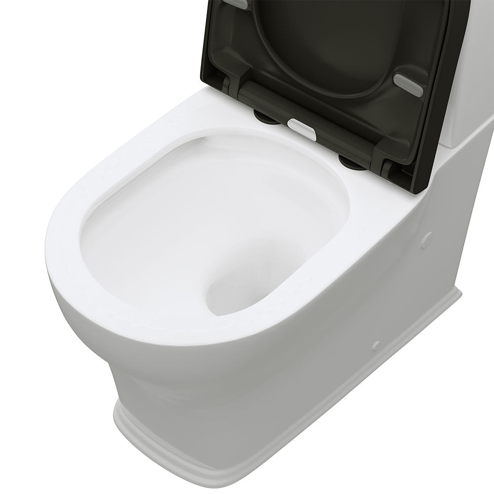 Lillian Tornado Flush Back-to-Wall Toilet Suite, Gloss White with Black Seat - product
