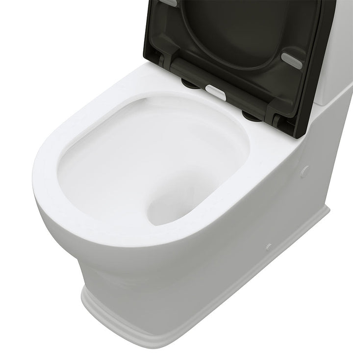 Lillian Tornado Flush Back-to-Wall Toilet Suite, Gloss White with Black Seat - product