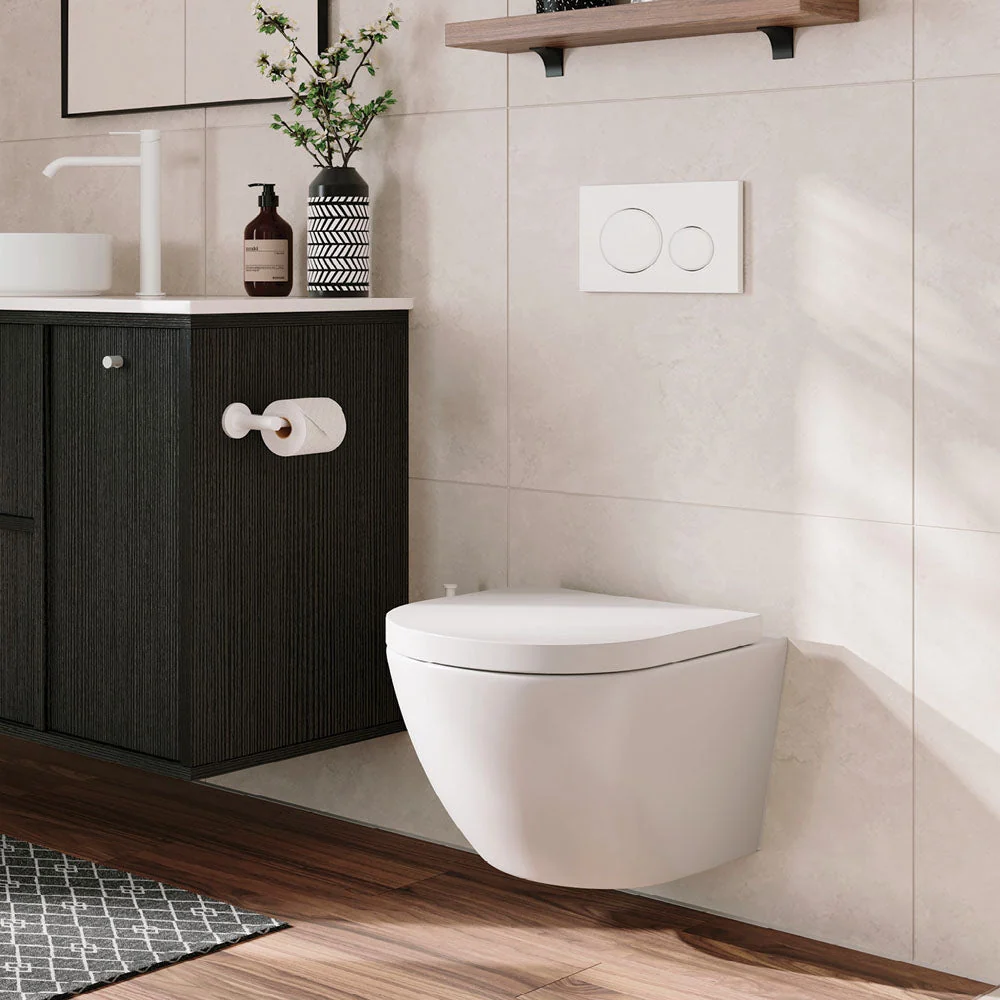 Koko Tornado wall-hung toilet suite — Gloss White lifestyle bathroom