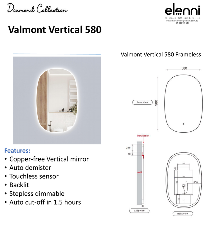 Elenni specification sheet - Valmont Vertical 580mm LED Mirror