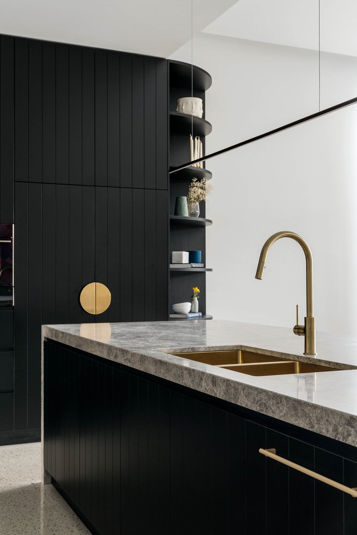 Round Piccola Pull Out Kitchen Mixer Tap - PVD Tiger Bronze