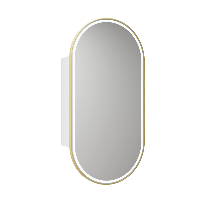 Beau Monde LED Shaving Cabinet - Matte White / Brushed Gold Frame (LSCBM-450-MW-BG)