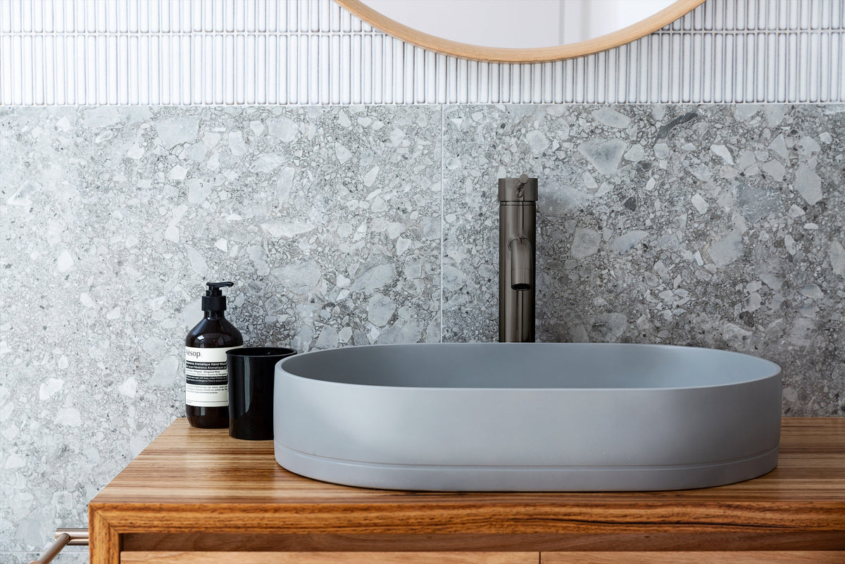 Round Tall Basin Mixer Curved - Shadow Gunmetal