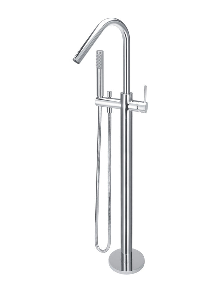 Round Freestanding Bath Spout and Hand Shower - Chrome