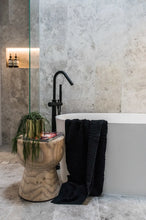 Load image into Gallery viewer, Round Pinless Freestanding Bath Spout and Hand Shower - Matte Black Meir
