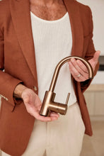 Load image into Gallery viewer, Round Gooseneck Basin Mixer with Cold Start - Lustre Bronze Meir
