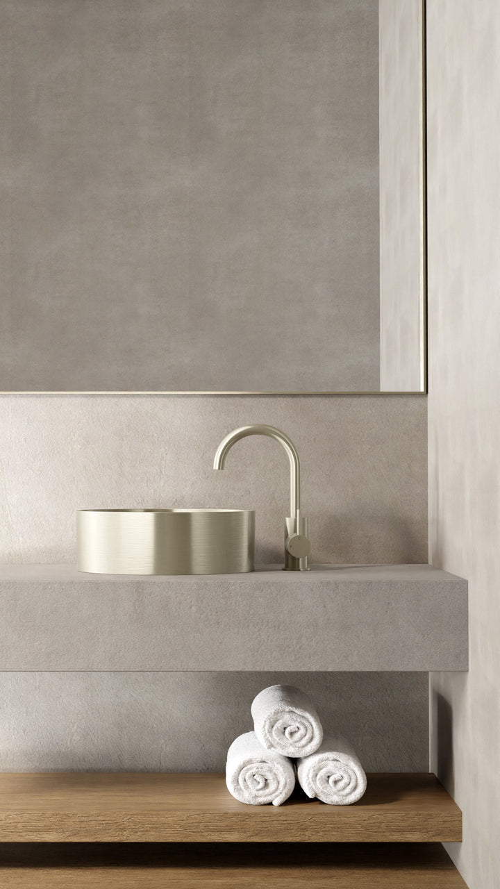 Round Gooseneck Basin Mixer with Cold Start - PVD Brushed Nickel