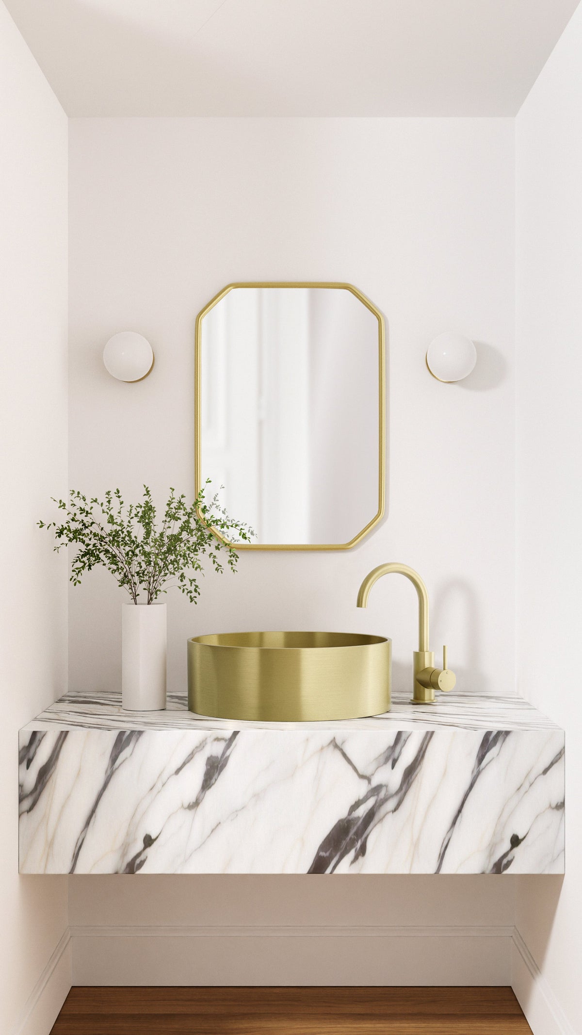 Round Gooseneck Basin Mixer with Cold Start - PVD Tiger Bronze