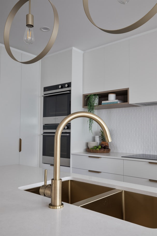 Round Gooseneck Kitchen Mixer Tap - PVD Tiger Bronze