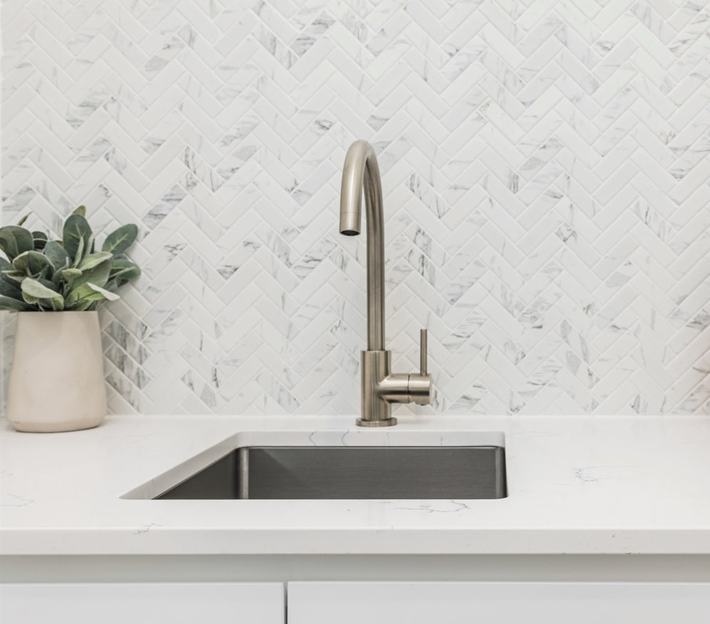 Round Gooseneck Kitchen Mixer Tap - PVD Brushed Nickel