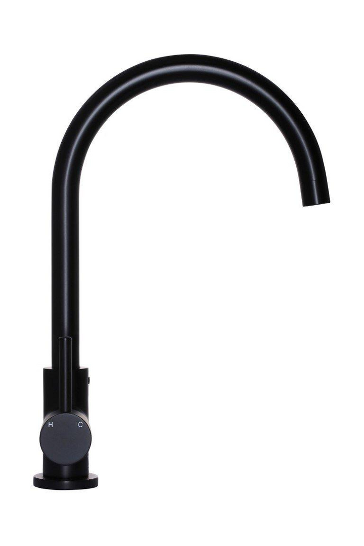 Round Gooseneck Kitchen Mixer Tap - Matte Black