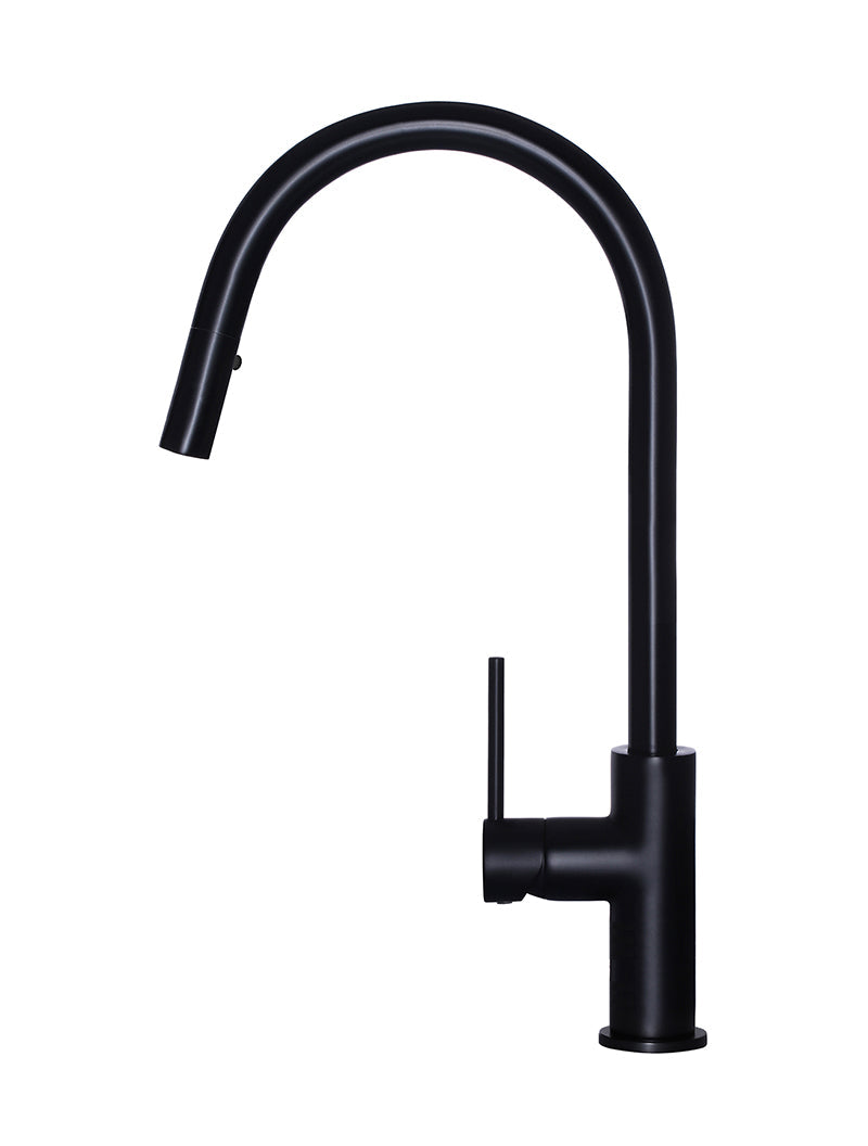 Round Piccola Pull Out Kitchen Mixer Tap - Matte Black